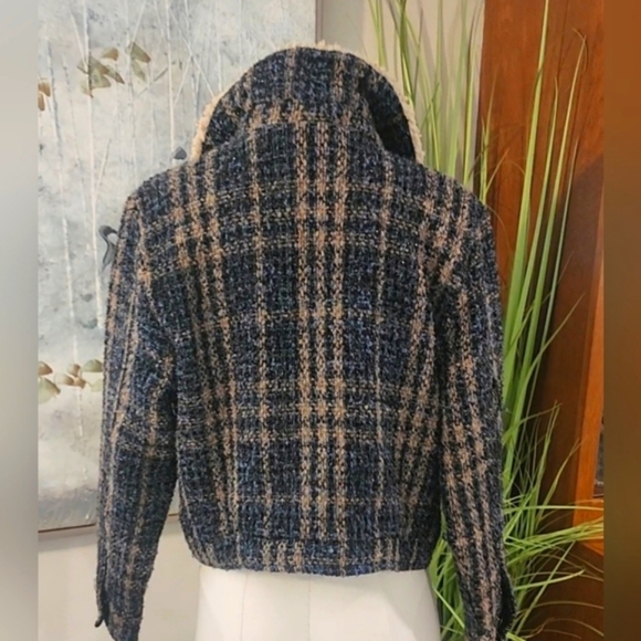 Sweet Rain Contemporary Plaid Tweed Sherpa Collared Jacket Women's Size L - Picture 5 of 14